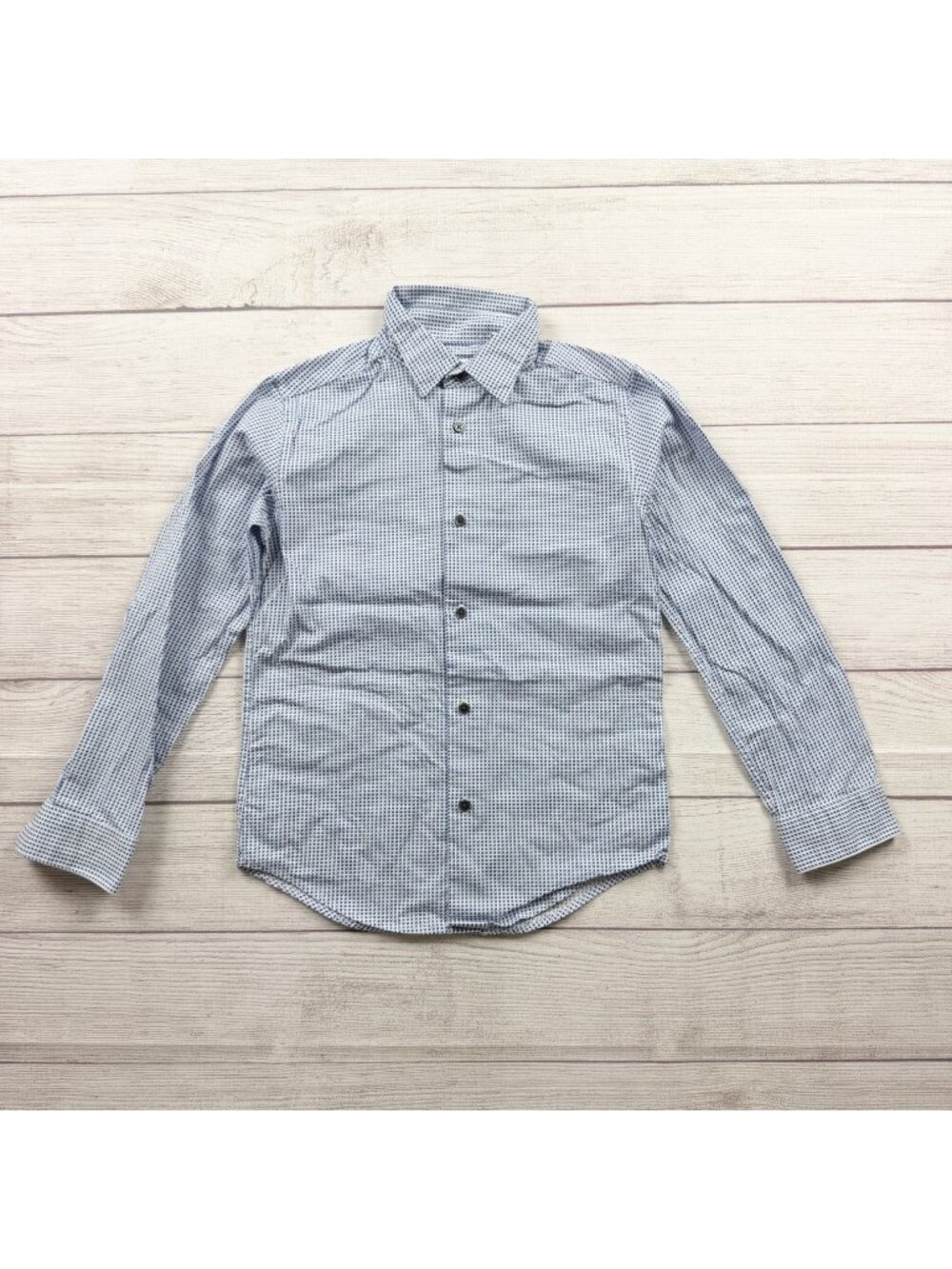 Calvin Klein Slim Fit Stretch Button Up Boys Shirt Blue White Pattern 10